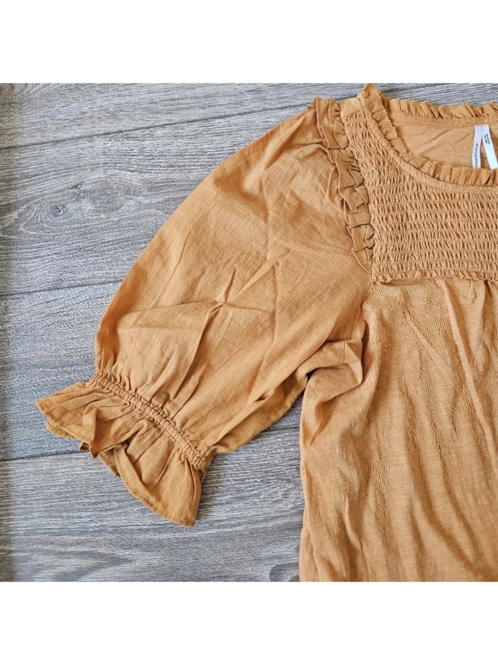 Anthropologie Mustard Smocked Square-Neck Blouse - Picture 5 of 6